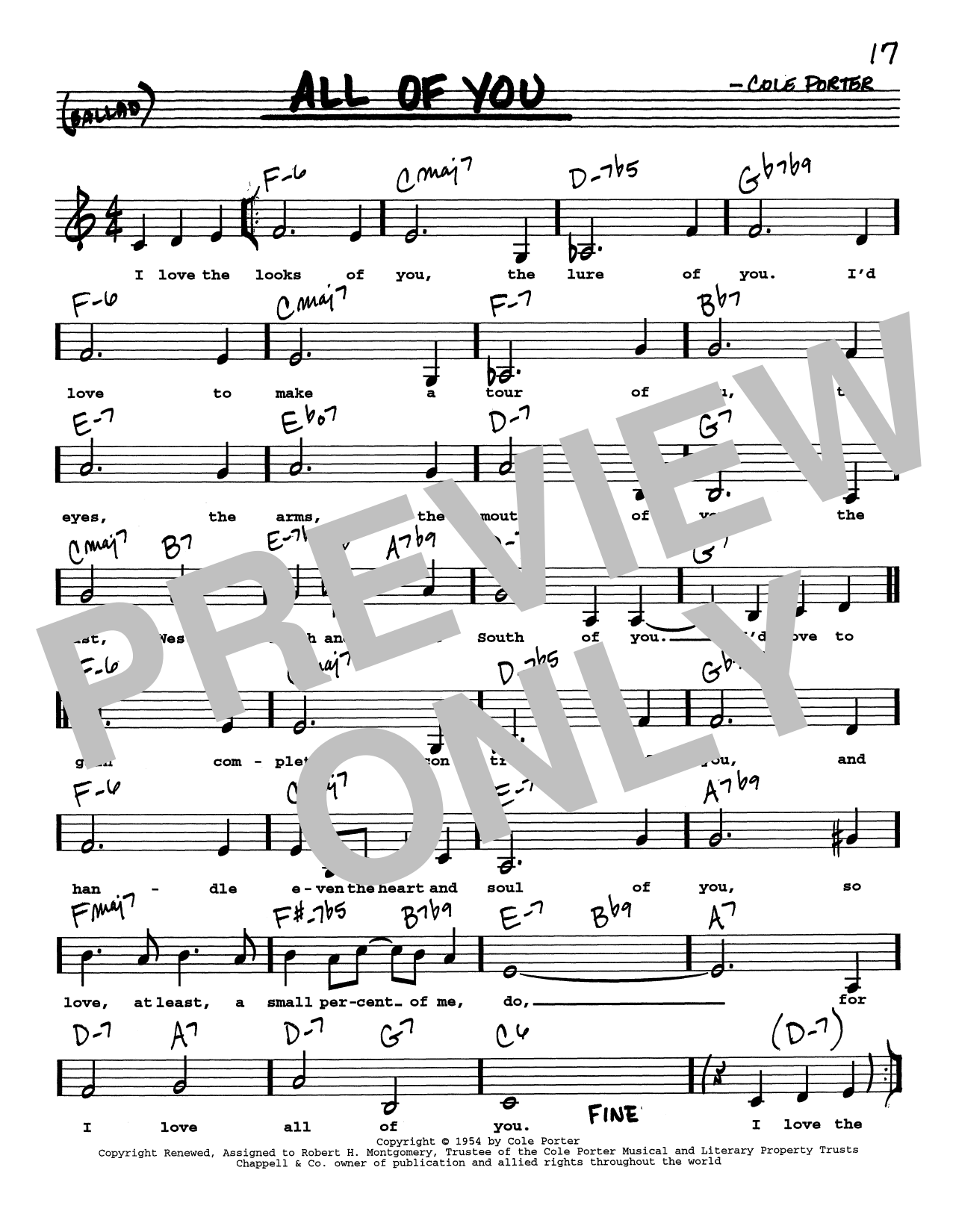 Download Cole Porter All Of You (Low Voice) Sheet Music and learn how to play Real Book – Melody, Lyrics & Chords PDF digital score in minutes