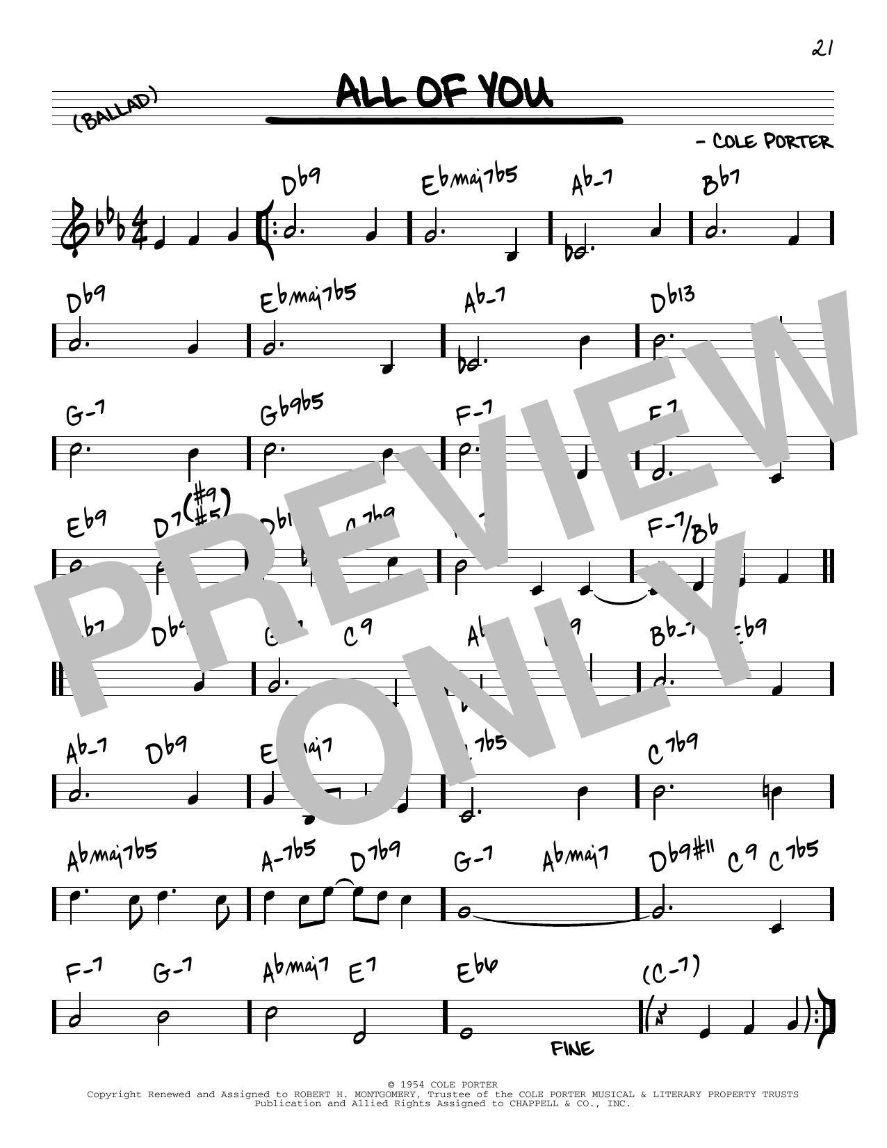 Download Cole Porter All Of You [Reharmonized version] (arr. Jack Grassel) Sheet Music and learn how to play Real Book – Melody & Chords PDF digital score in minutes