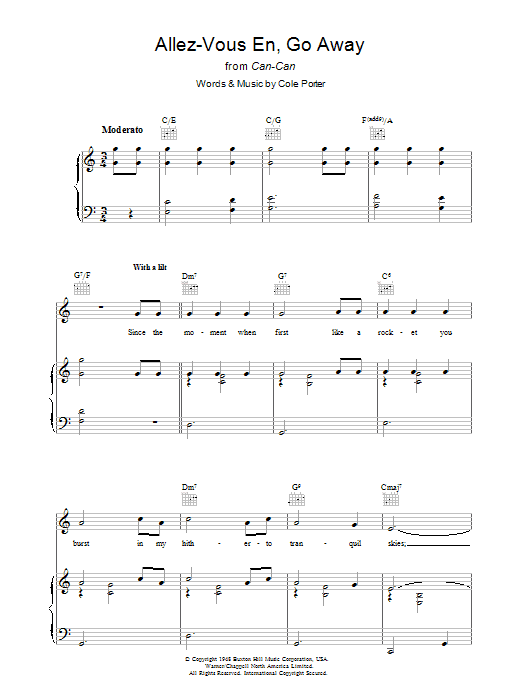 Download Cole Porter Allez-Vous-En, Go Away Sheet Music and learn how to play Melody Line, Lyrics & Chords PDF digital score in minutes