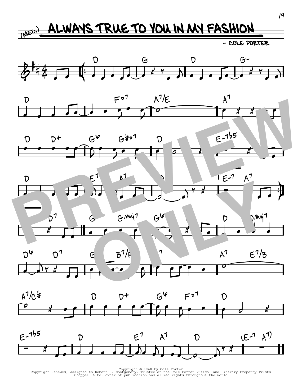 Download Cole Porter Always True To You In My Fashion Sheet Music and learn how to play Real Book – Melody & Chords PDF digital score in minutes
