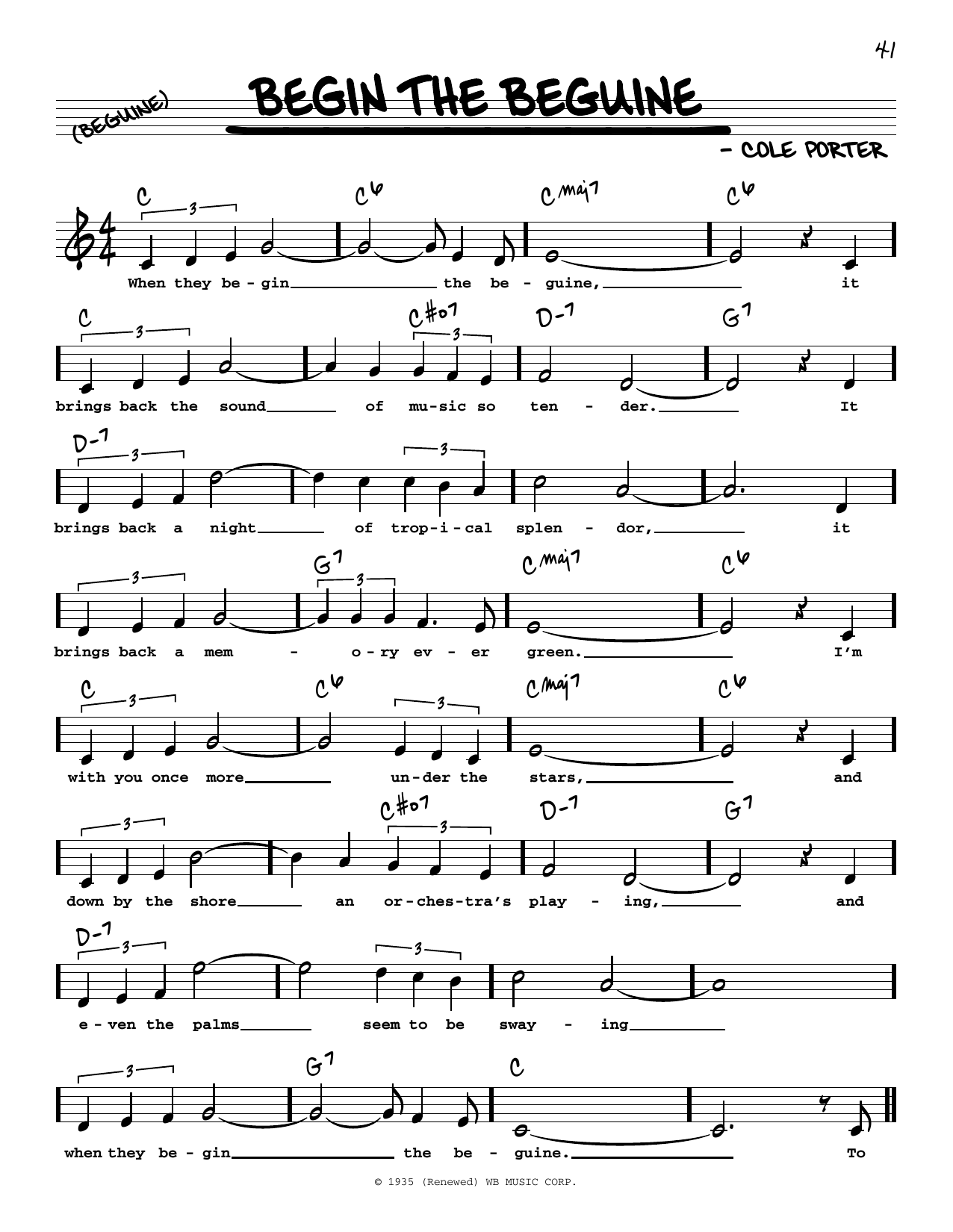 Download Cole Porter Begin The Beguine (High Voice) Sheet Music and learn how to play Real Book – Melody, Lyrics & Chords PDF digital score in minutes