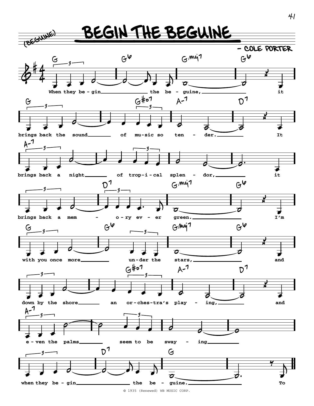 Download Cole Porter Begin The Beguine (Low Voice) Sheet Music and learn how to play Real Book – Melody, Lyrics & Chords PDF digital score in minutes