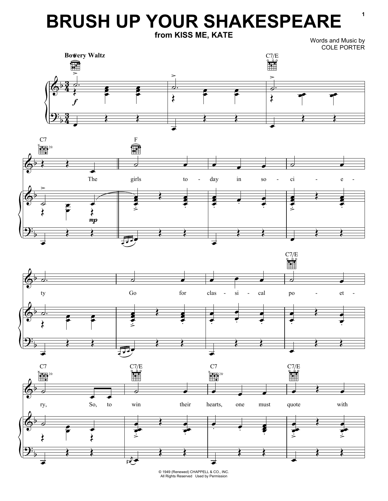Download Cole Porter Brush Up Your Shakespeare Sheet Music and learn how to play Piano, Vocal & Guitar (Right-Hand Melody) PDF digital score in minutes