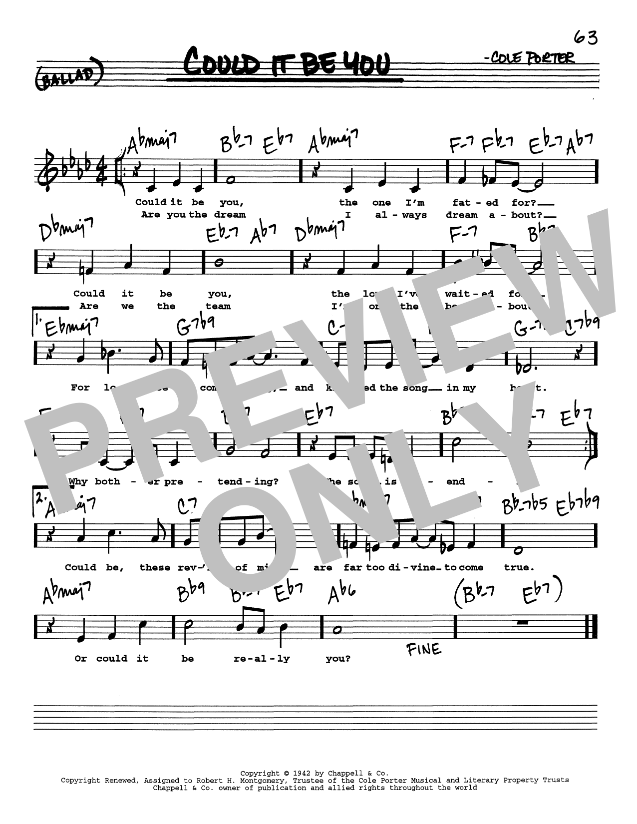 Download Cole Porter Could It Be You (Low Voice) Sheet Music and learn how to play Real Book – Melody, Lyrics & Chords PDF digital score in minutes