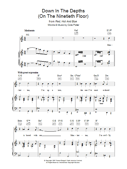 Download Cole Porter Down In The Depths (On The Ninetieth Floor) Sheet Music and learn how to play Melody Line, Lyrics & Chords PDF digital score in minutes