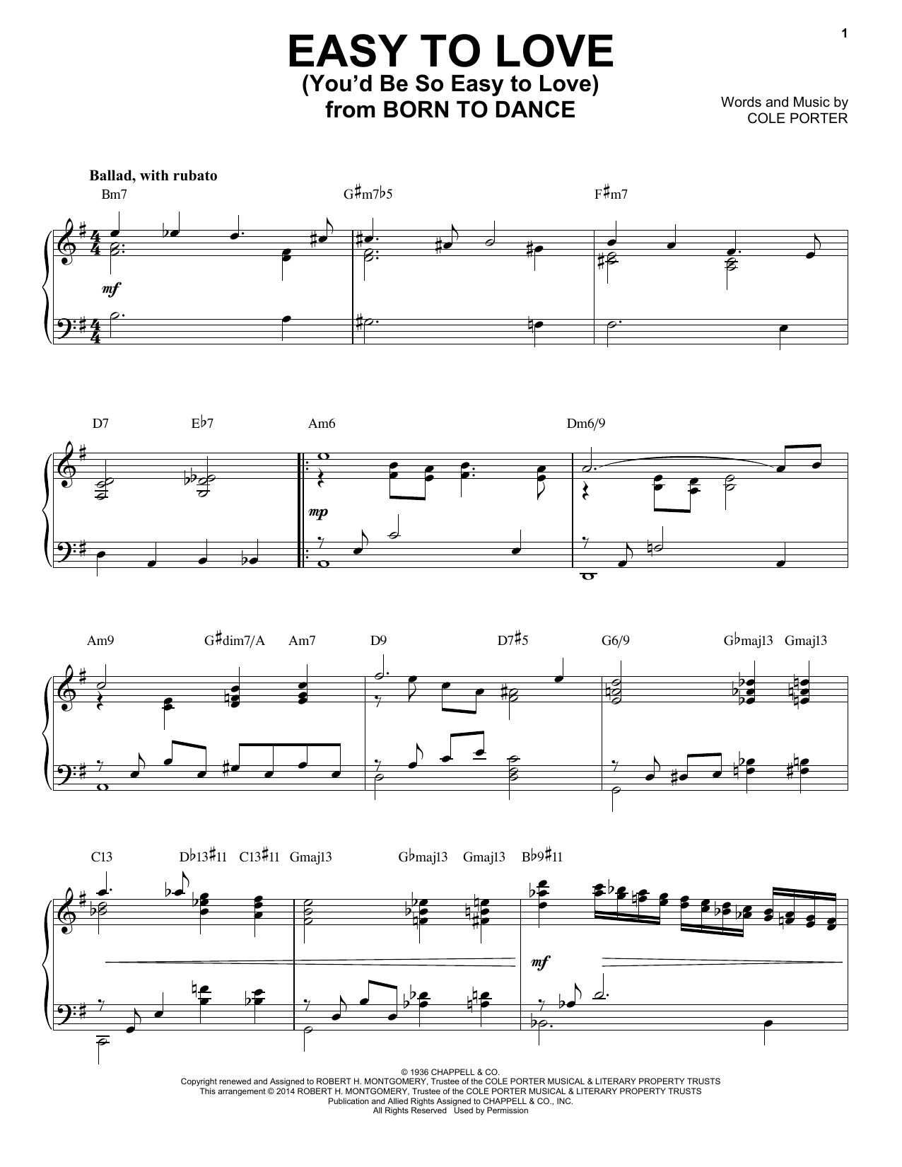 Download Cole Porter Easy To Love (You'd Be So Easy To Love) Sheet Music and learn how to play Piano PDF digital score in minutes