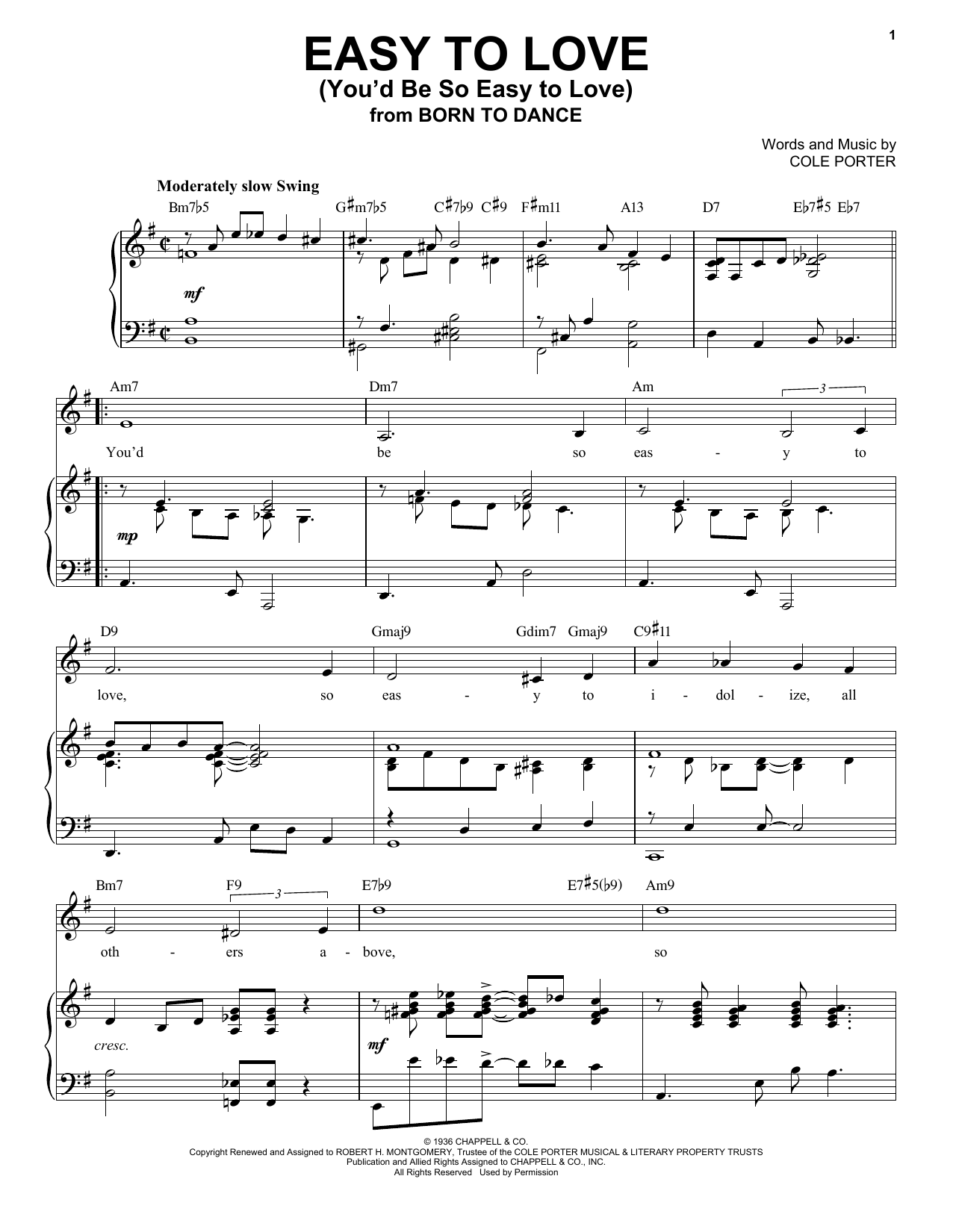 Download Cole Porter Easy To Love (You'd Be So Easy To Love) [Jazz version] (from Born To Dance) (arr Sheet Music and learn how to play Piano & Vocal PDF digital score in minutes