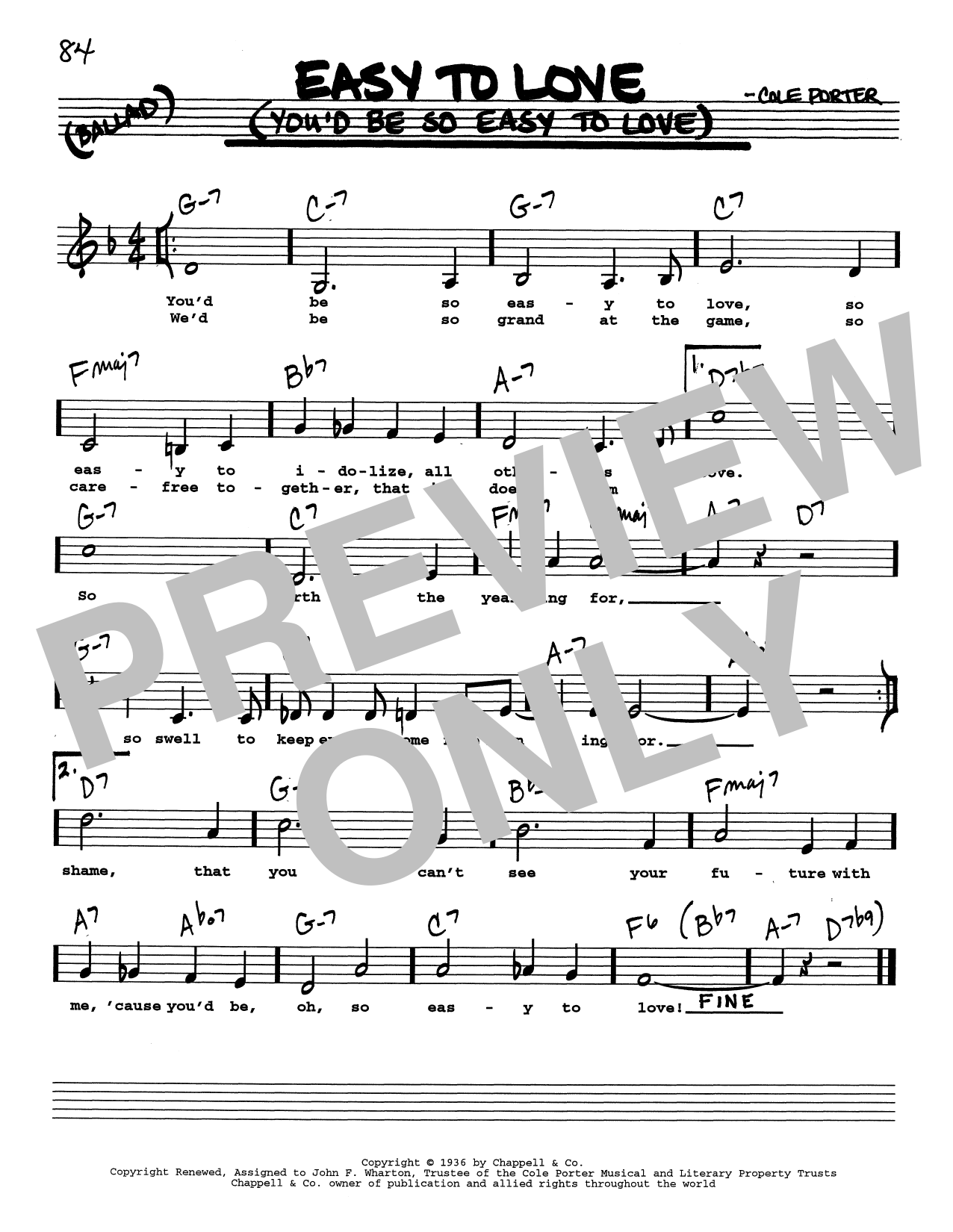 Download Cole Porter Easy To Love (You'd Be So Easy To Love) (Low Voice) Sheet Music and learn how to play Real Book – Melody, Lyrics & Chords PDF digital score in minutes