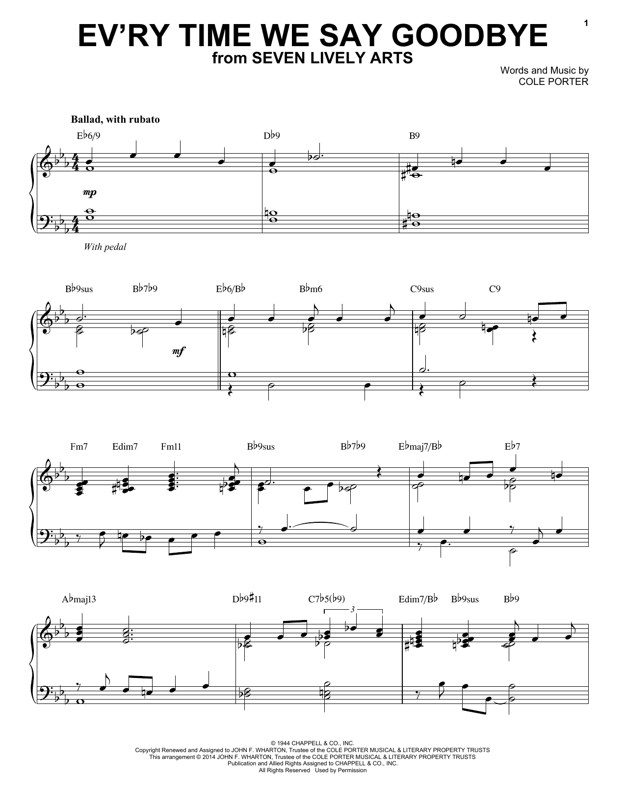 Download Cole Porter Ev'ry Time We Say Goodbye Sheet Music and learn how to play Piano PDF digital score in minutes
