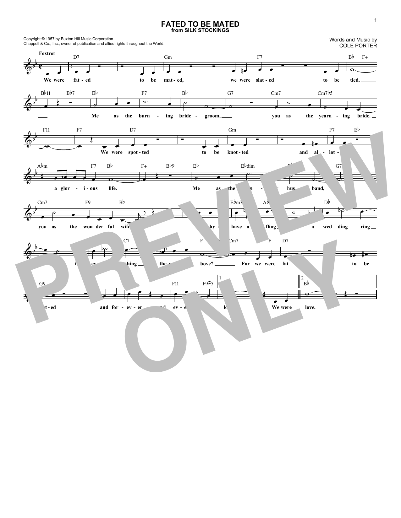 Download Cole Porter Fated To Be Mated Sheet Music and learn how to play Lead Sheet / Fake Book PDF digital score in minutes