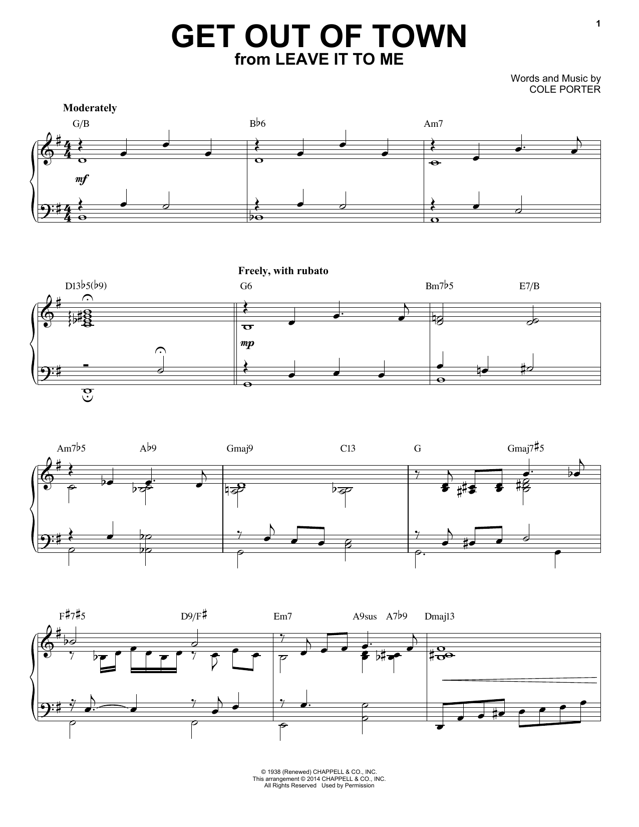 Download Cole Porter Get Out Of Town Sheet Music and learn how to play Piano PDF digital score in minutes