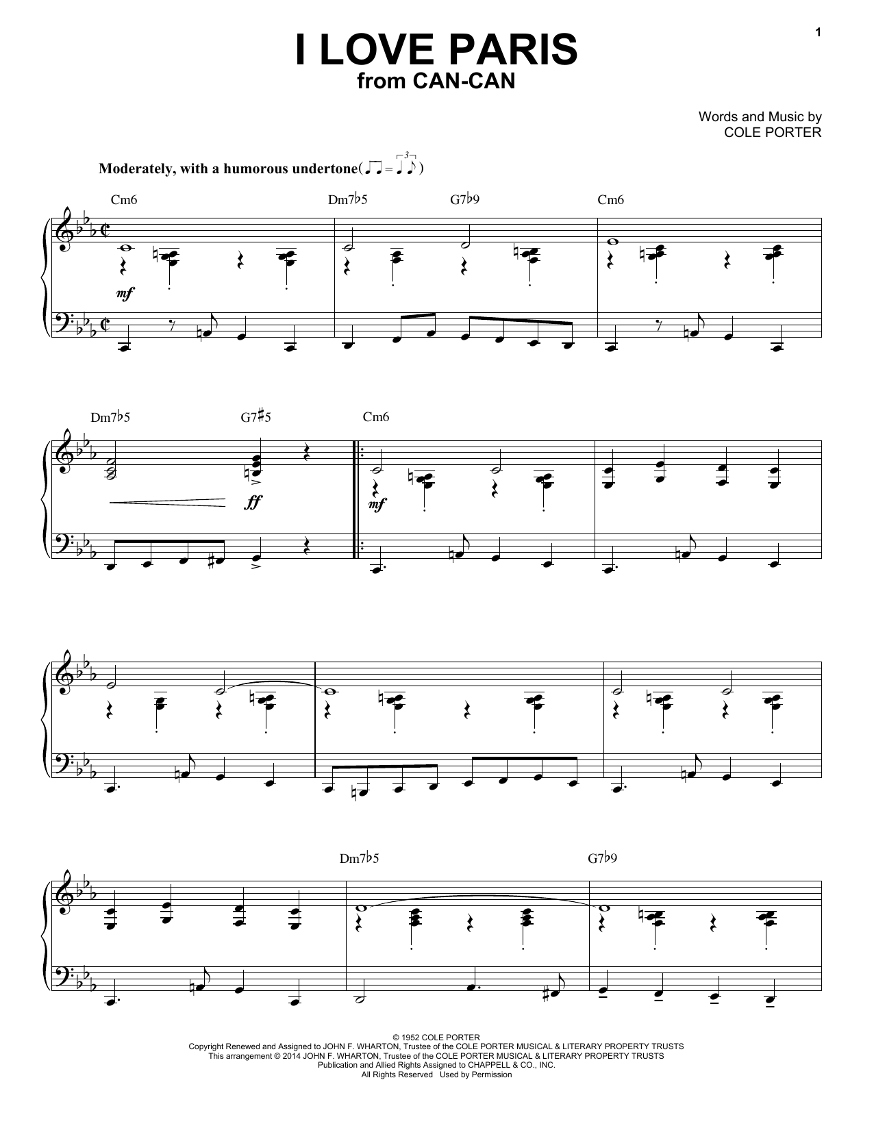 Download Cole Porter I Love Paris Sheet Music and learn how to play Piano PDF digital score in minutes