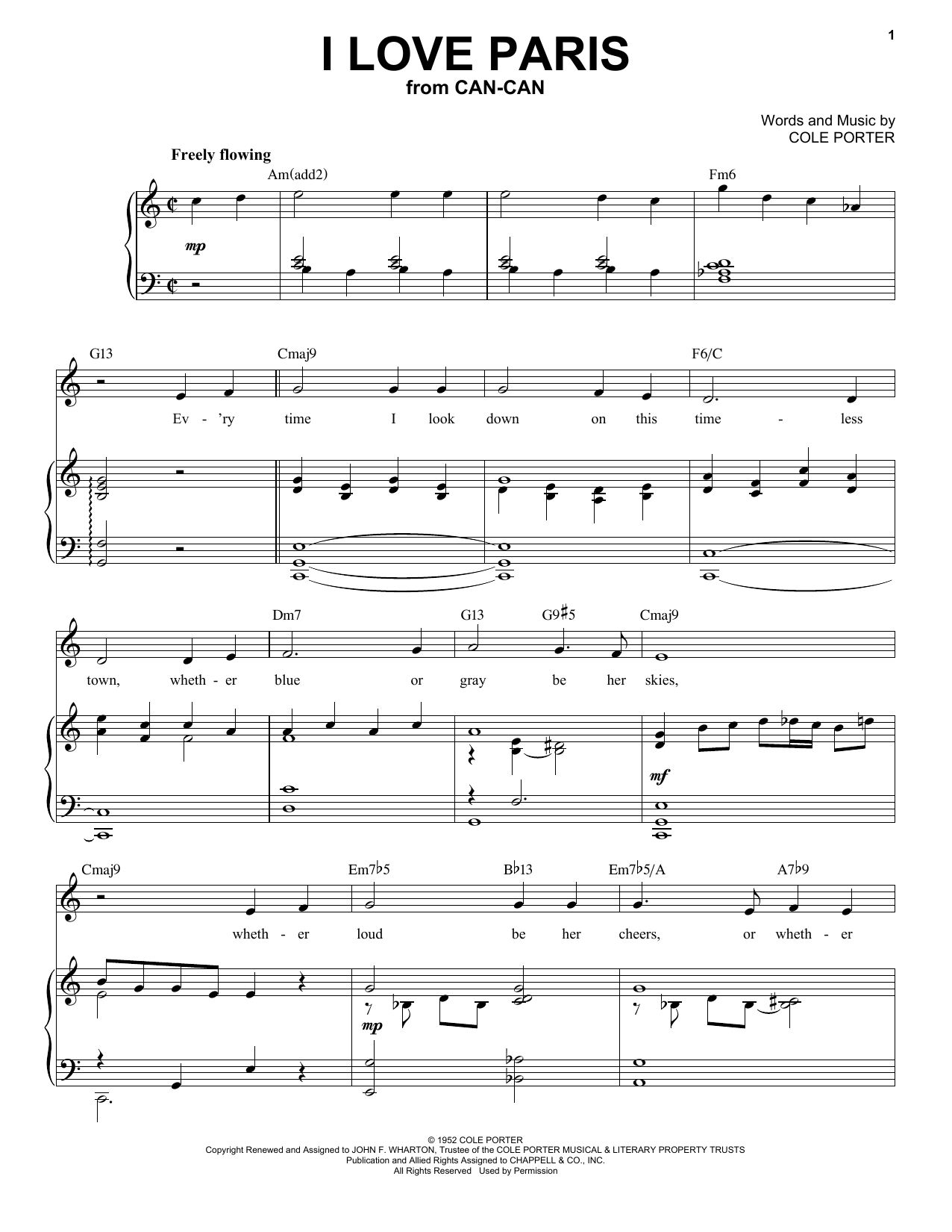 Download Cole Porter I Love Paris [Jazz version] (from Can-Can) (arr. Brent Edstrom) Sheet Music and learn how to play Piano & Vocal PDF digital score in minutes