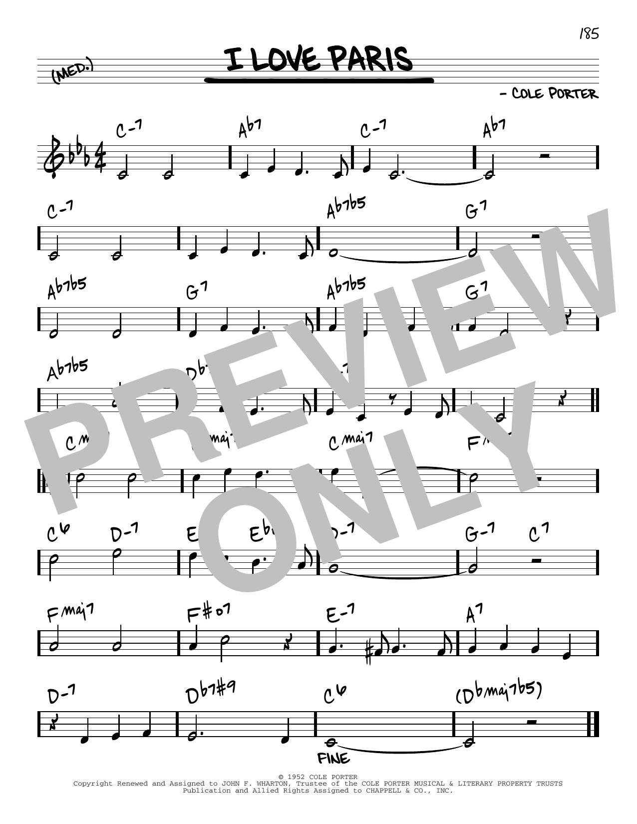Download Cole Porter I Love Paris [Reharmonized version] (arr. Jack Grassel) Sheet Music and learn how to play Real Book – Melody & Chords PDF digital score in minutes