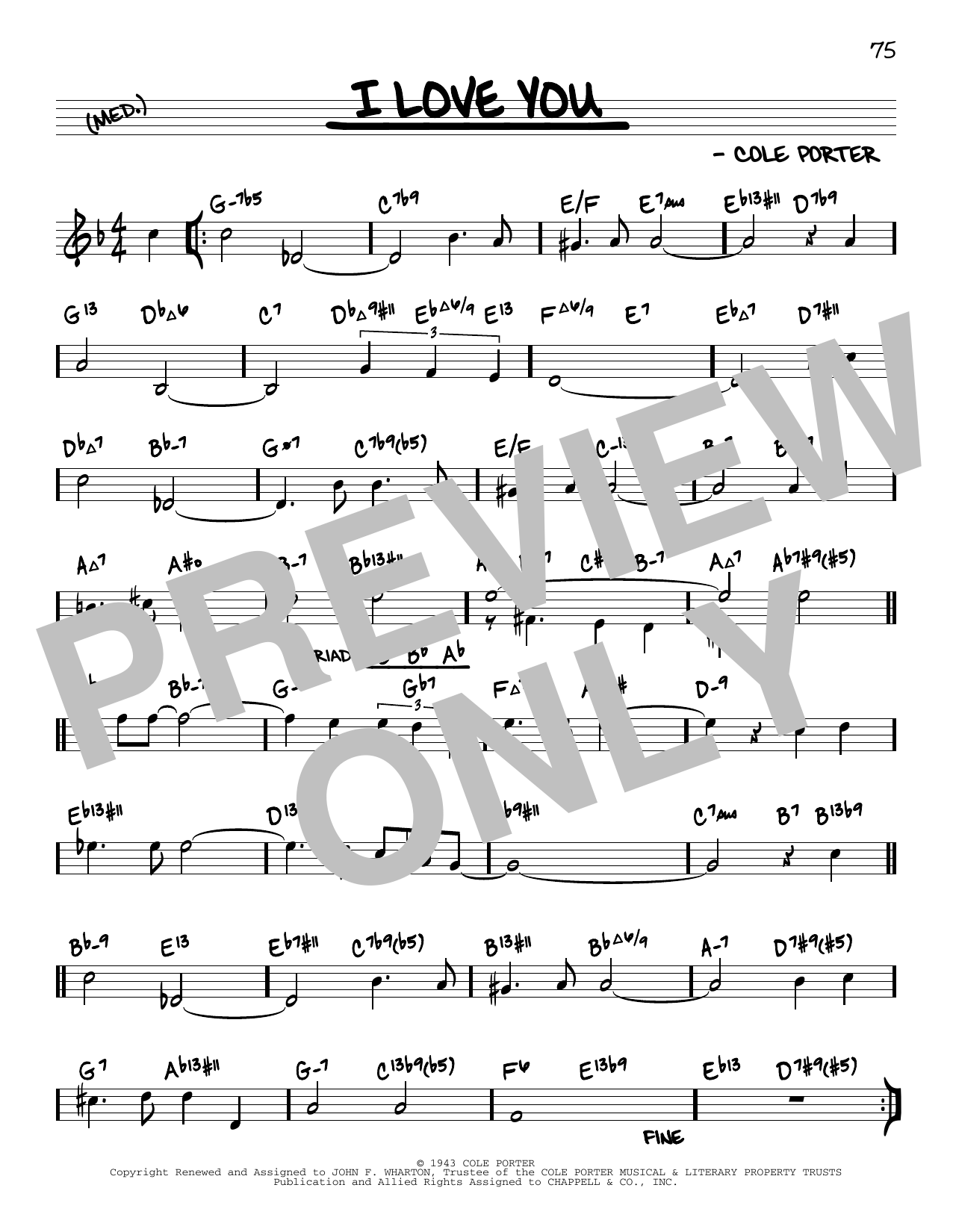 Download Cole Porter I Love You (arr. David Hazeltine) Sheet Music and learn how to play Real Book – Enhanced Chords PDF digital score in minutes