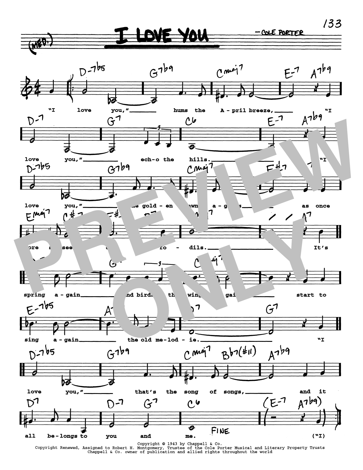 Download Cole Porter I Love You (Low Voice) Sheet Music and learn how to play Real Book – Melody, Lyrics & Chords PDF digital score in minutes