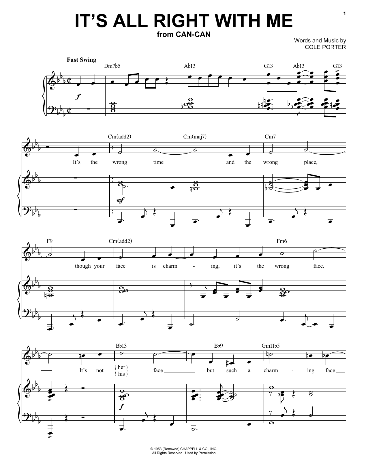 Download Cole Porter It's All Right With Me [Jazz version] (from Can-Can) (arr. Brent Edstrom) Sheet Music and learn how to play Piano & Vocal PDF digital score in minutes