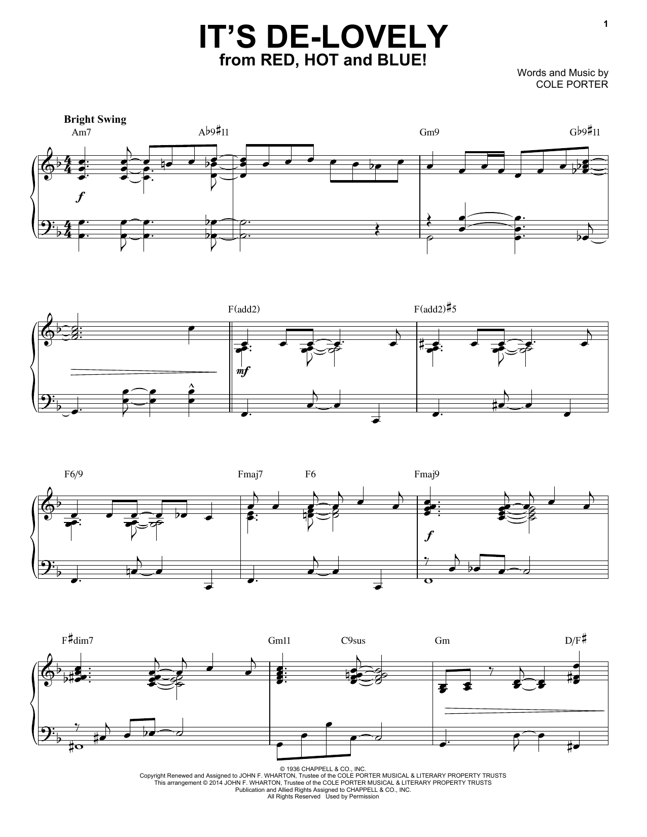 Download Cole Porter It's De-Lovely Sheet Music and learn how to play Piano PDF digital score in minutes
