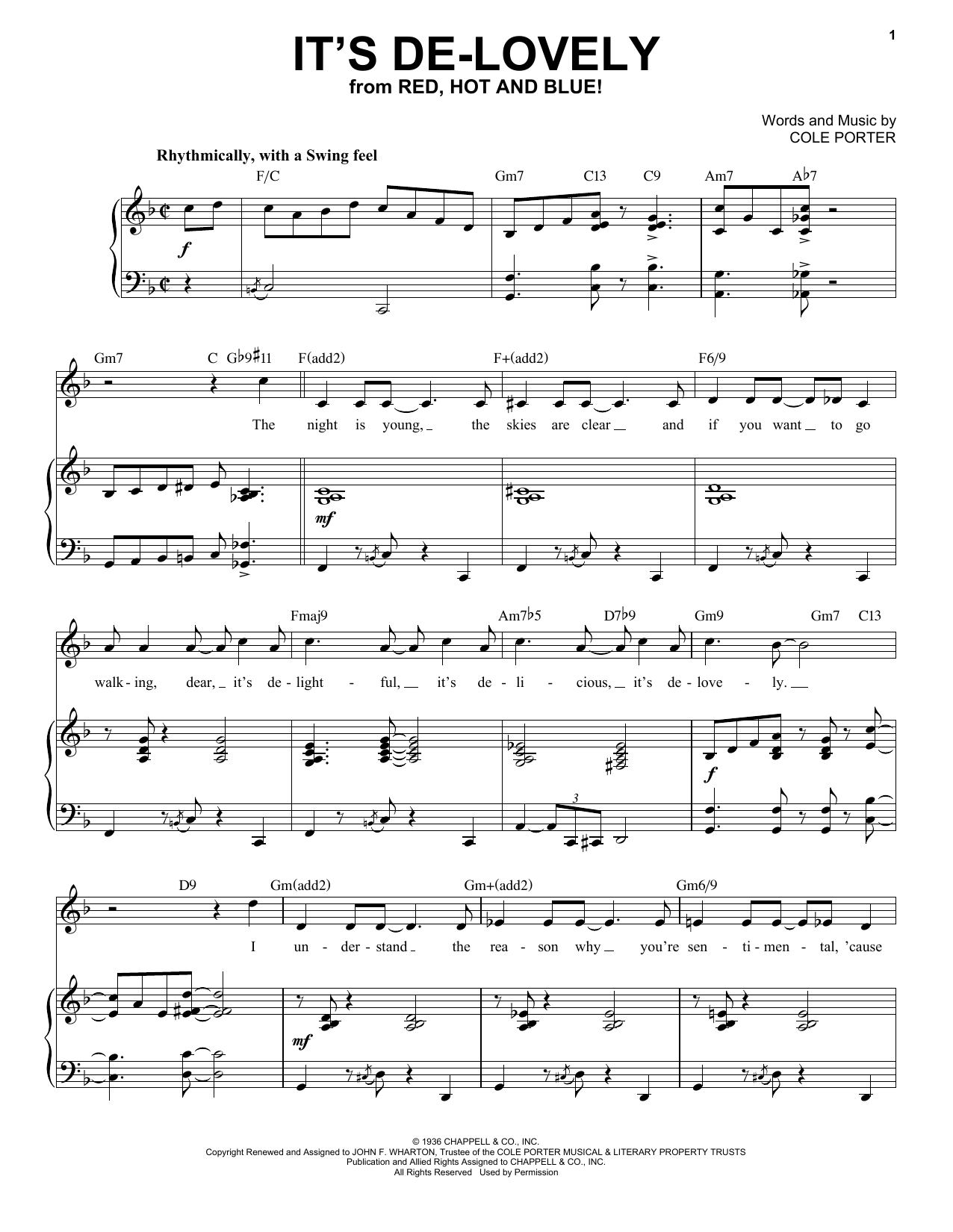 Download Cole Porter It's De-Lovely [Jazz version] (from Red, Hot And Blue!) (arr. Brent Edstrom) Sheet Music and learn how to play Piano & Vocal PDF digital score in minutes