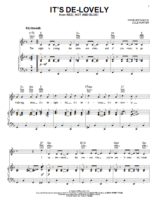 Download Cole Porter It's De-Lovely Sheet Music and learn how to play Melody Line, Lyrics & Chords PDF digital score in minutes