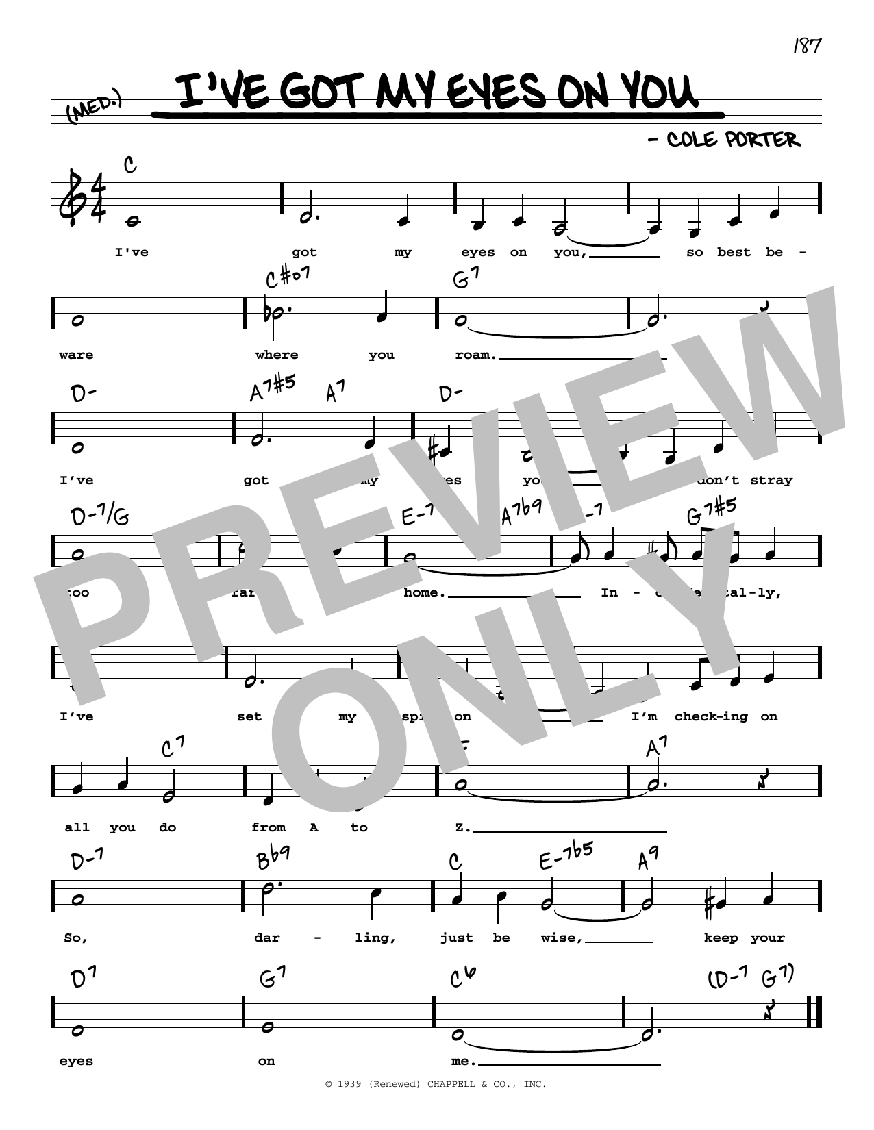 Download Cole Porter I've Got My Eyes On You (Low Voice) Sheet Music and learn how to play Real Book – Melody, Lyrics & Chords PDF digital score in minutes