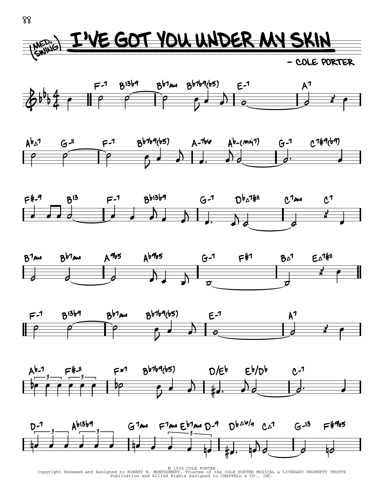 Download Cole Porter I've Got You Under My Skin (arr. David Hazeltine) Sheet Music and learn how to play Real Book – Enhanced Chords PDF digital score in minutes