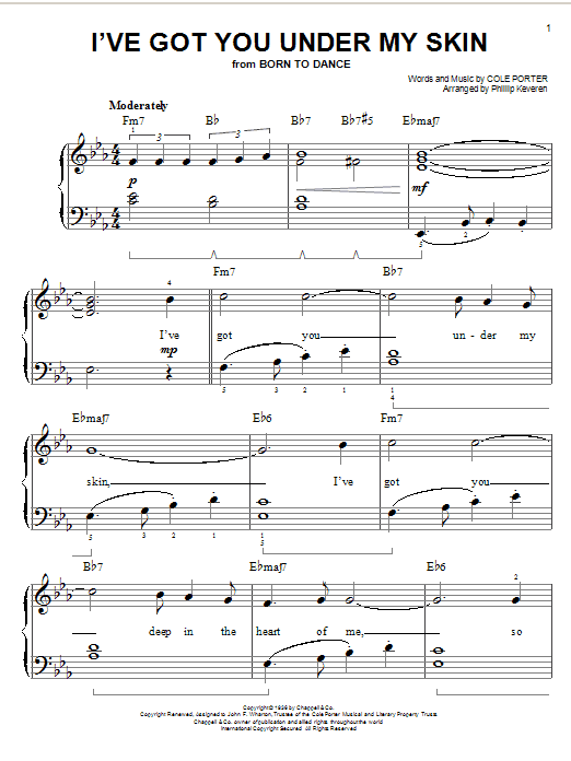 Download Cole Porter I've Got You Under My Skin Sheet Music and learn how to play Easy Piano PDF digital score in minutes