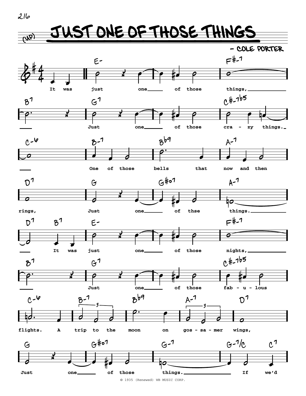 Download Cole Porter Just One Of Those Things (High Voice) Sheet Music and learn how to play Real Book – Melody, Lyrics & Chords PDF digital score in minutes