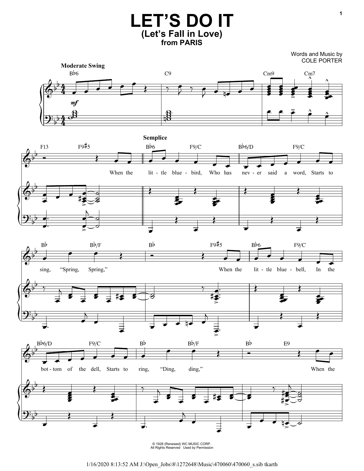 Download Cole Porter Let's Do It (Let's Fall In Love) [Jazz version] (from Paris) (arr. Brent Edstrom Sheet Music and learn how to play Piano & Vocal PDF digital score in minutes