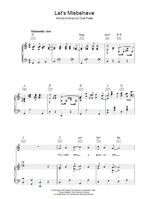 Download Cole Porter Let's Misbehave Sheet Music and learn how to play Piano, Vocal & Guitar (Right-Hand Melody) PDF digital score in minutes