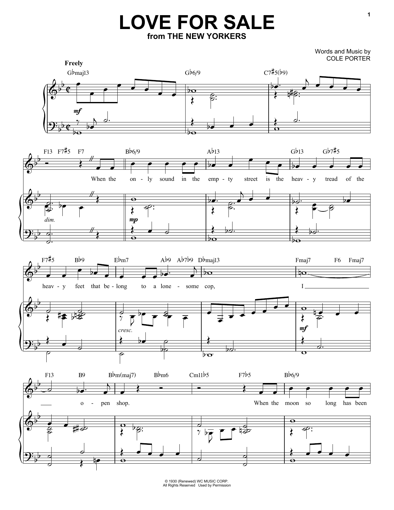 Download Cole Porter Love For Sale [Jazz version] (from The New Yorkers) (arr. Brent Edstrom) Sheet Music and learn how to play Piano & Vocal PDF digital score in minutes