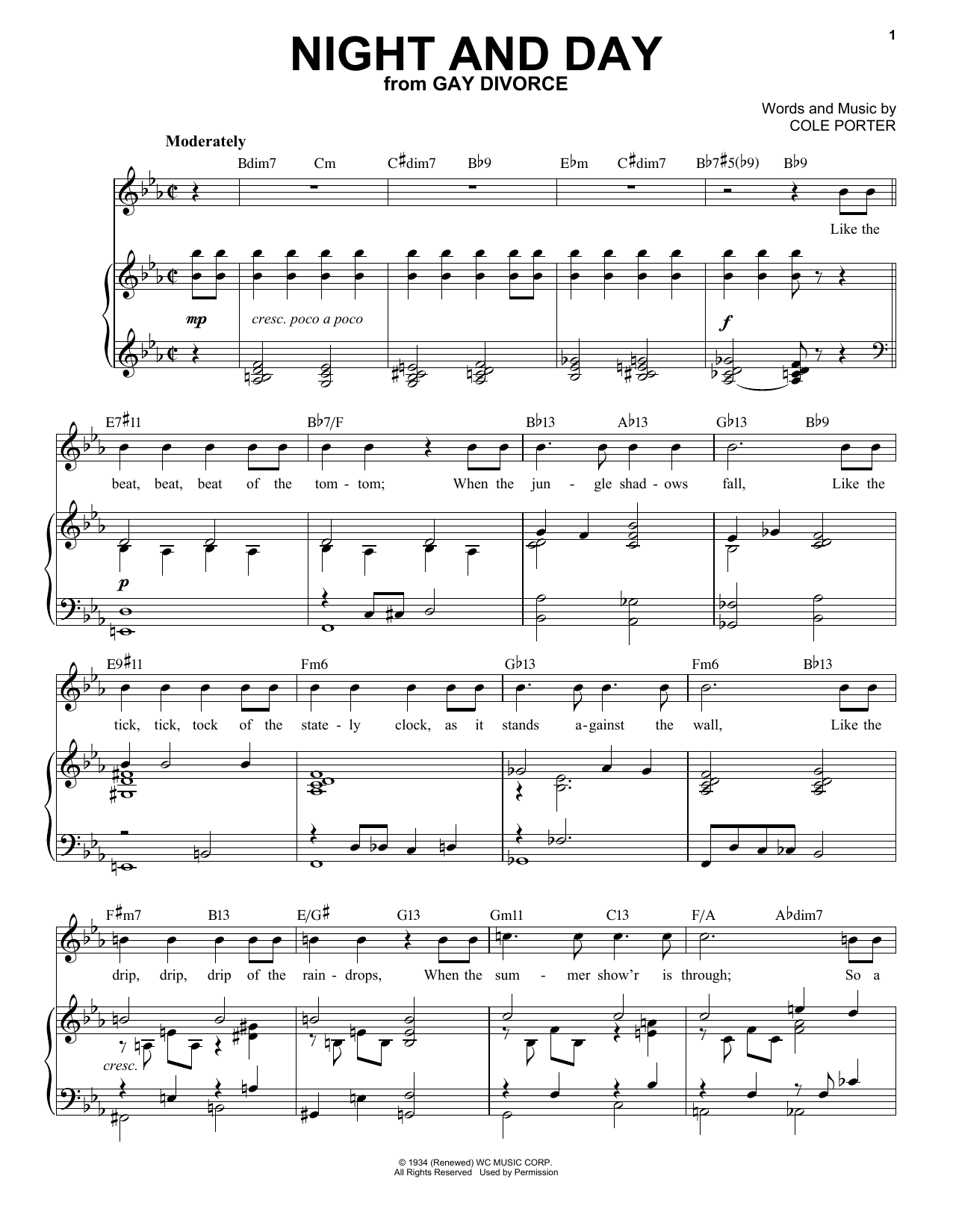 Download Cole Porter Night And Day [Jazz version] (from Gay Divorce) (arr. Brent Edstrom) Sheet Music and learn how to play Piano & Vocal PDF digital score in minutes