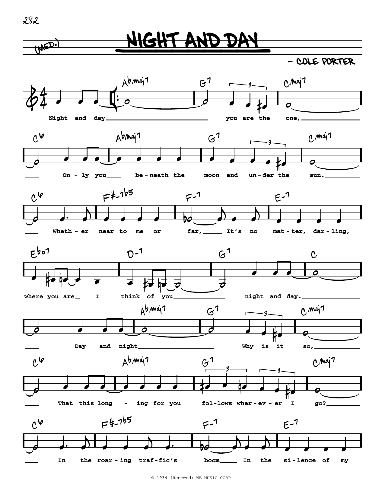 Download Cole Porter Night And Day (Low Voice) Sheet Music and learn how to play Real Book – Melody, Lyrics & Chords PDF digital score in minutes