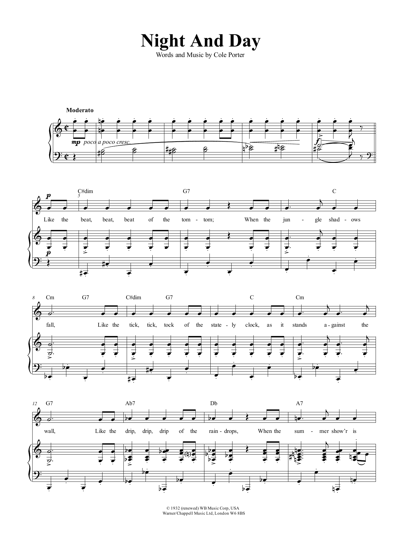Download Cole Porter Night And Day Sheet Music and learn how to play Piano, Vocal & Guitar (Right-Hand Melody) PDF digital score in minutes