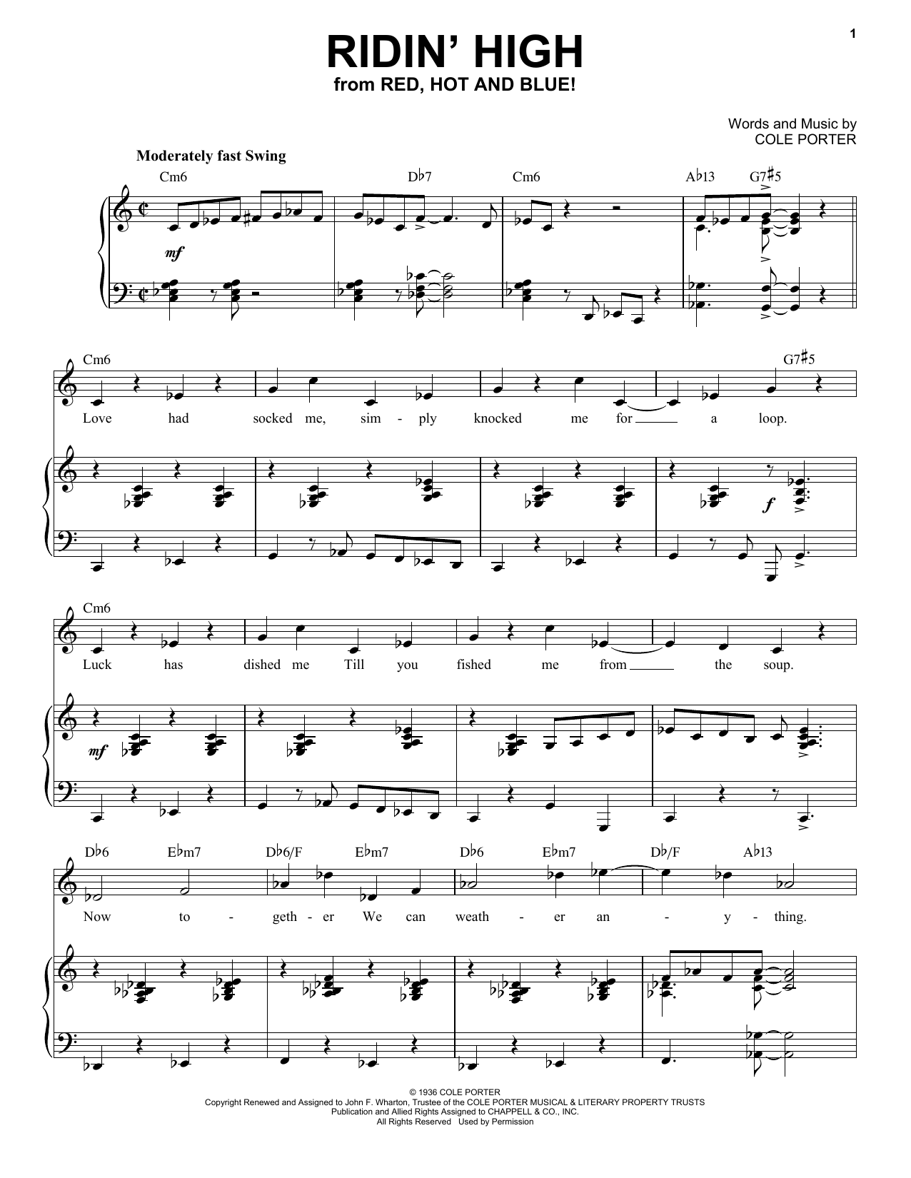 Download Cole Porter Ridin' High [Jazz version] (from Red, Hot And Blue!) (arr. Brent Edstrom) Sheet Music and learn how to play Piano & Vocal PDF digital score in minutes