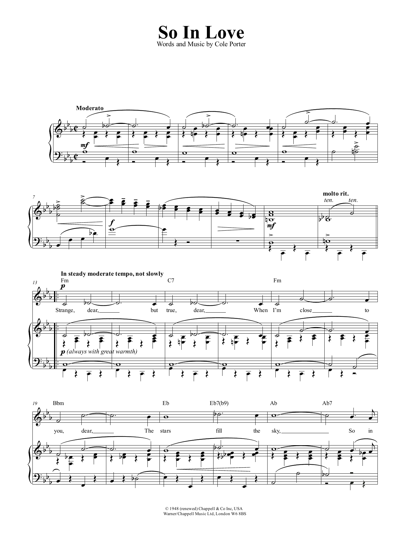 Download Cole Porter So In Love Sheet Music and learn how to play Piano, Vocal & Guitar (Right-Hand Melody) PDF digital score in minutes