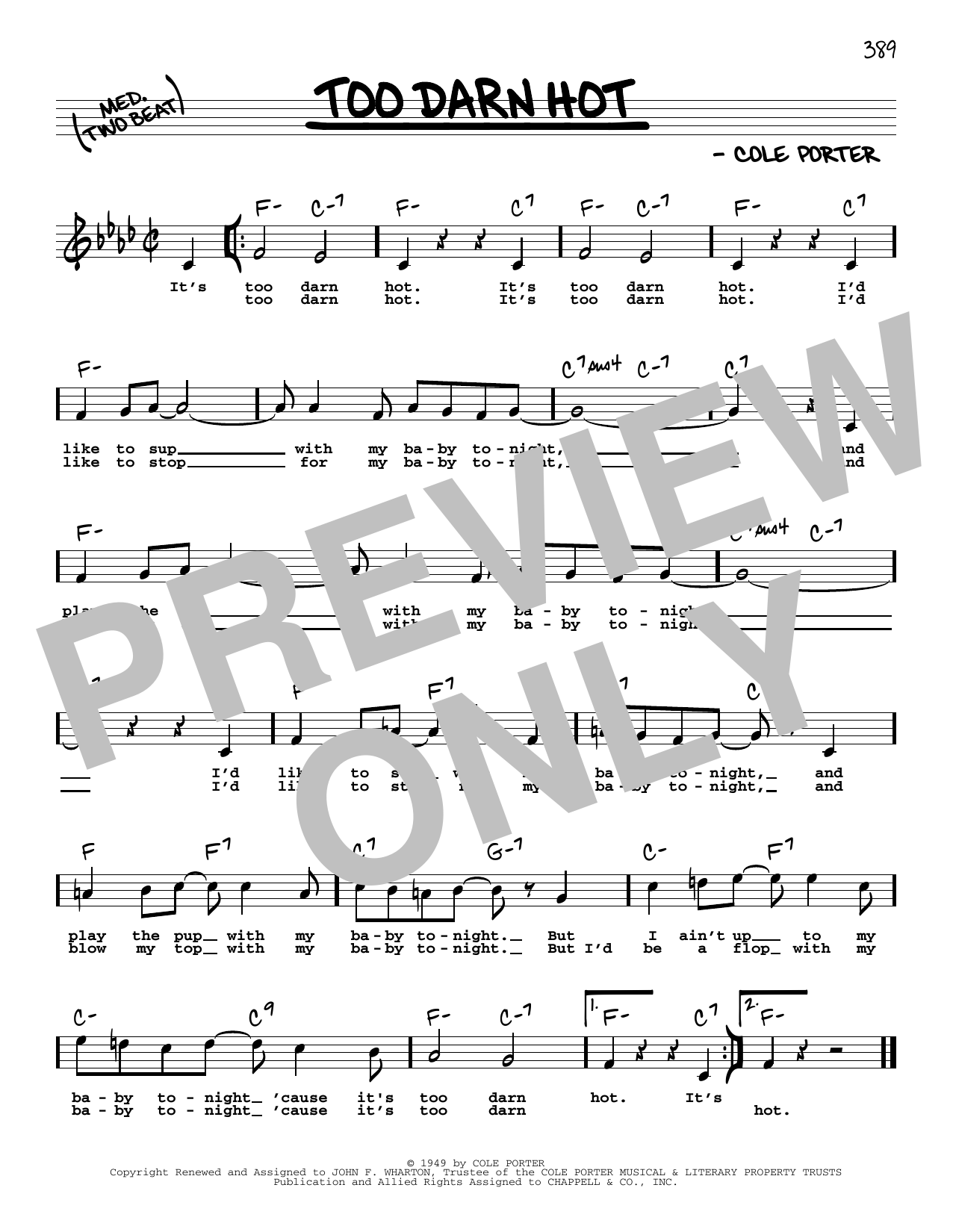 Download Cole Porter Too Darn Hot (High Voice) Sheet Music and learn how to play Real Book – Melody, Lyrics & Chords PDF digital score in minutes