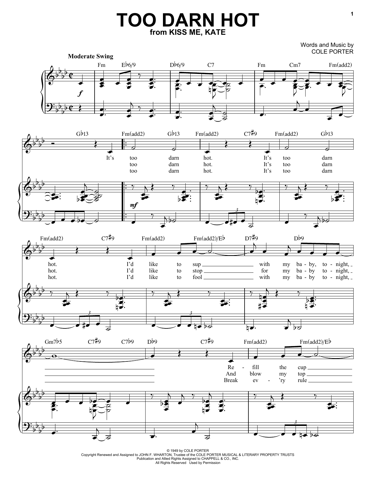 Download Cole Porter Too Darn Hot [Jazz version] (from Kiss Me, Kate) (arr. Brent Edstrom) Sheet Music and learn how to play Piano & Vocal PDF digital score in minutes