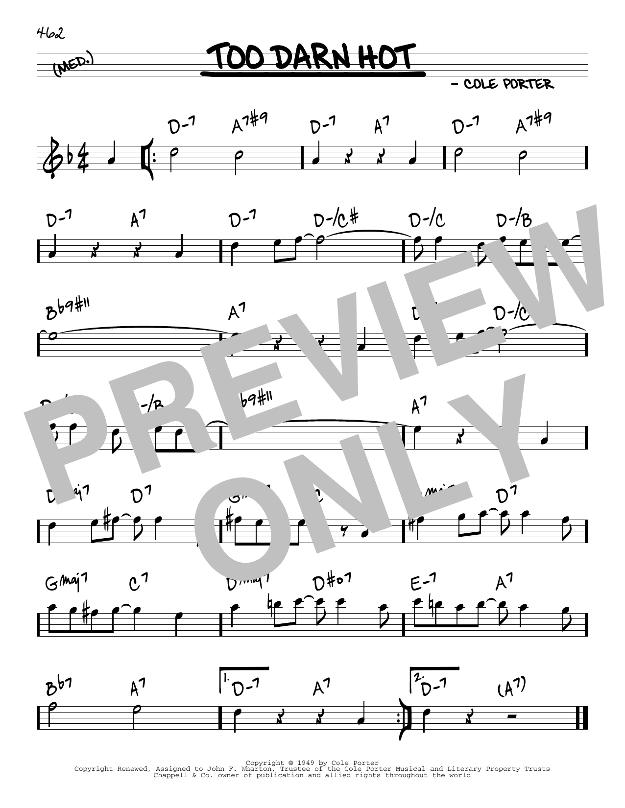 Download Cole Porter Too Darn Hot Sheet Music and learn how to play Real Book – Melody & Chords PDF digital score in minutes