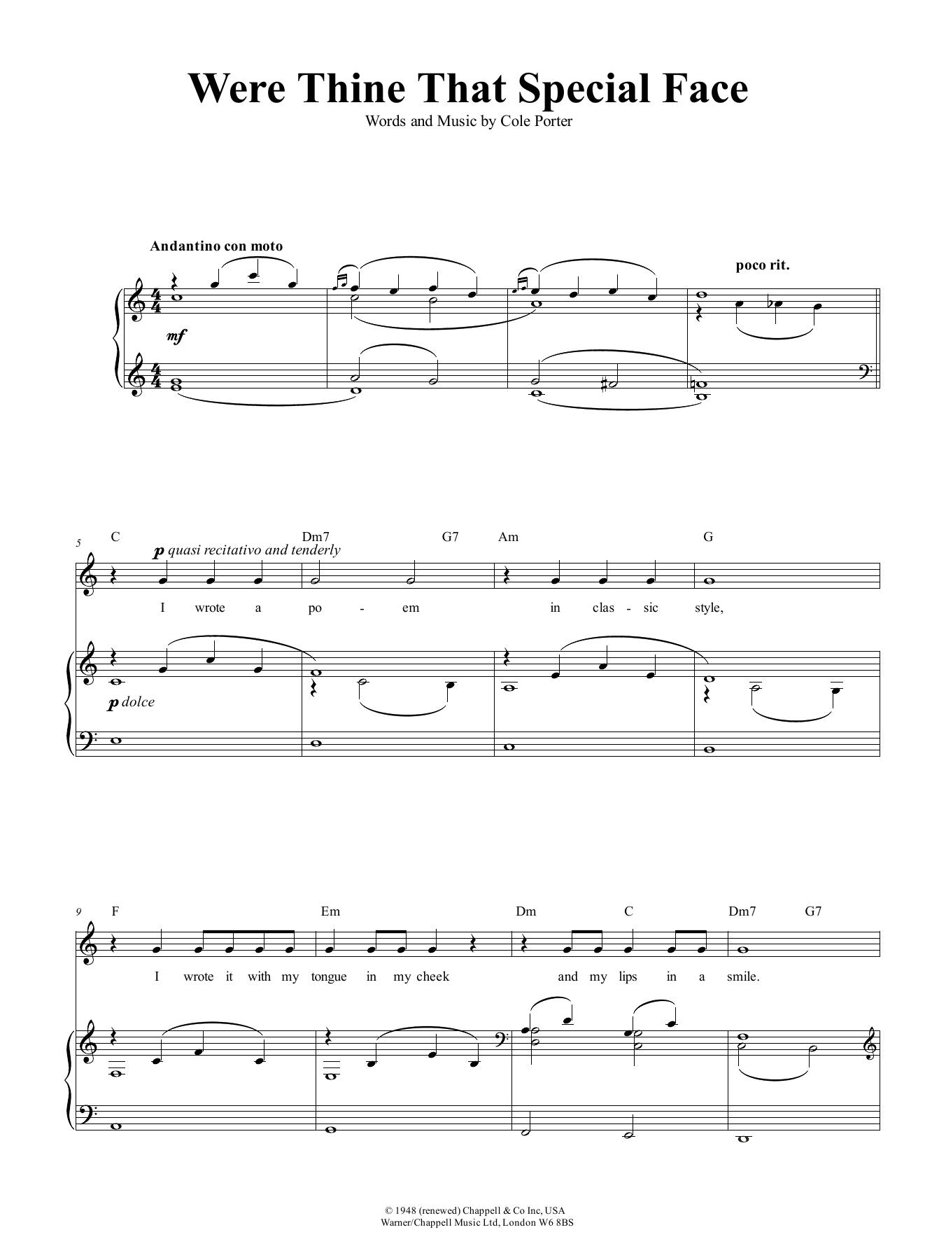 Download Cole Porter Were Thine That Special Face Sheet Music and learn how to play Piano, Vocal & Guitar (Right-Hand Melody) PDF digital score in minutes