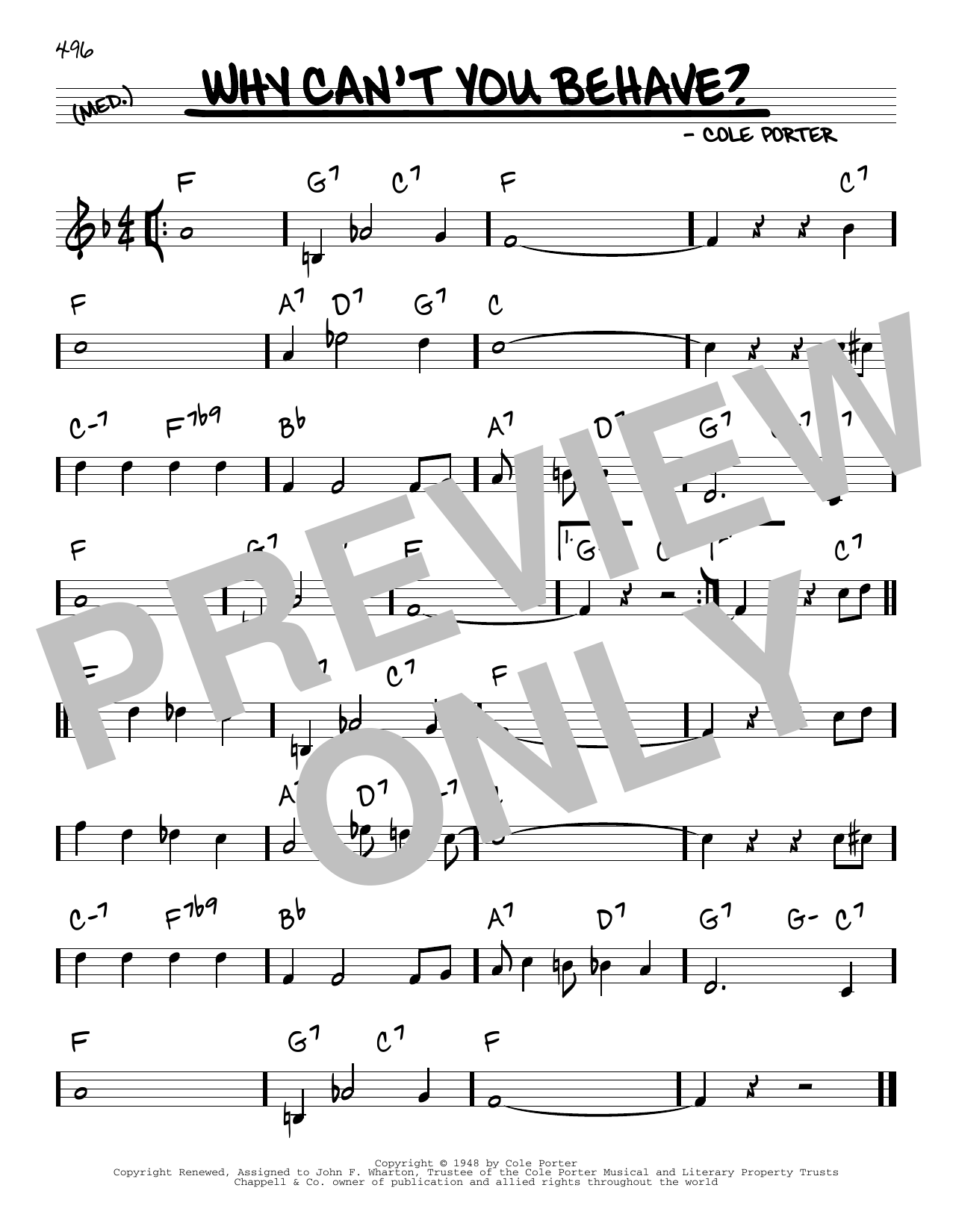 Download Cole Porter Why Can't You Behave? Sheet Music and learn how to play Real Book – Melody & Chords PDF digital score in minutes