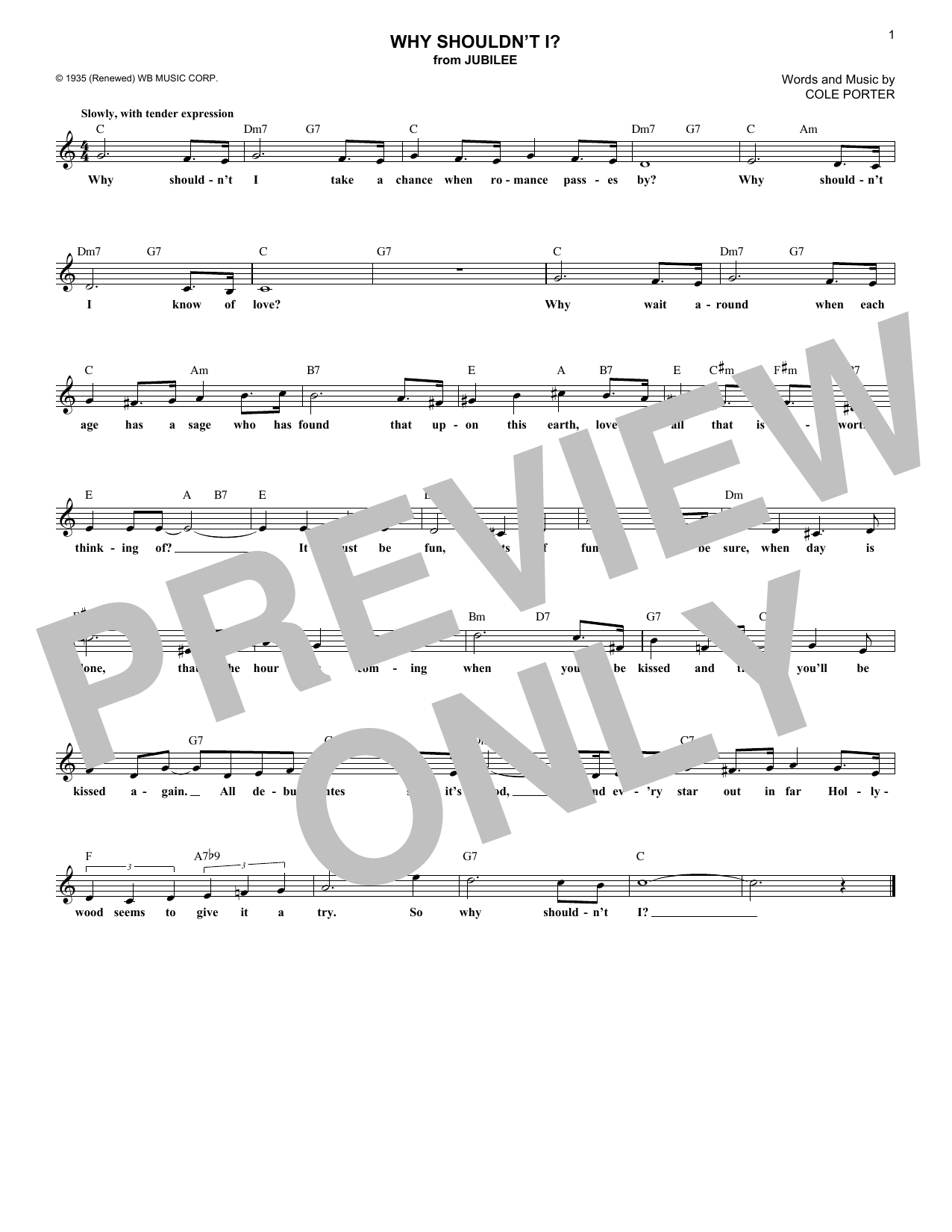 Download Cole Porter Why Shouldn't I? Sheet Music and learn how to play Melody Line, Lyrics & Chords PDF digital score in minutes