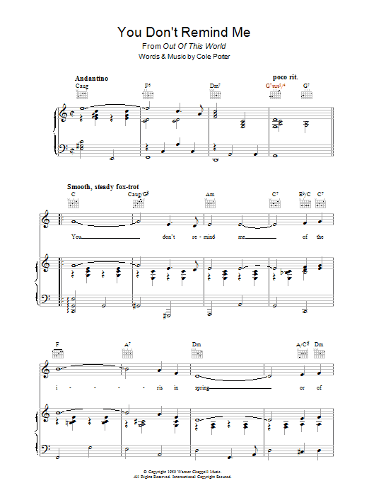 Download Cole Porter You Don't Remind Me Sheet Music and learn how to play Piano, Vocal & Guitar (Right-Hand Melody) PDF digital score in minutes