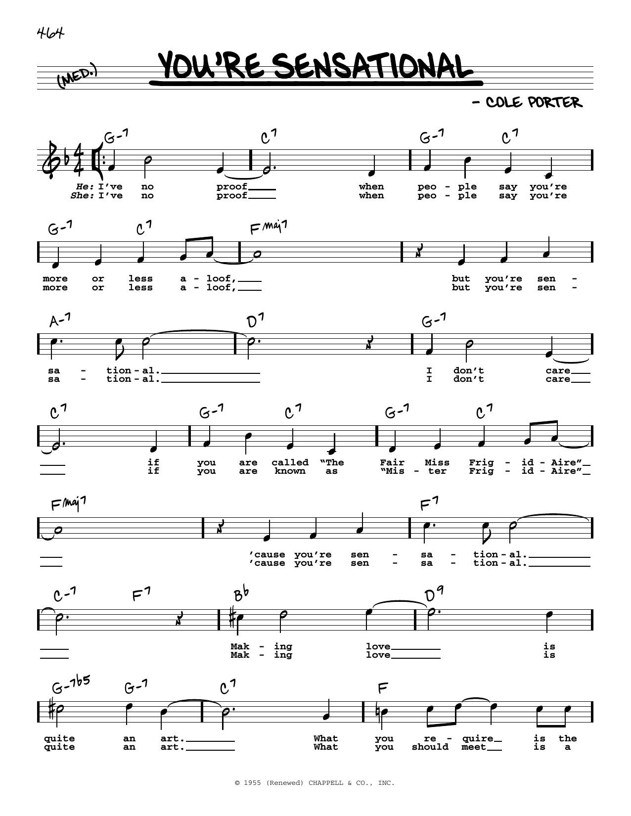 Download Cole Porter You're Sensational (High Voice) (from High Society) Sheet Music and learn how to play Real Book – Melody, Lyrics & Chords PDF digital score in minutes