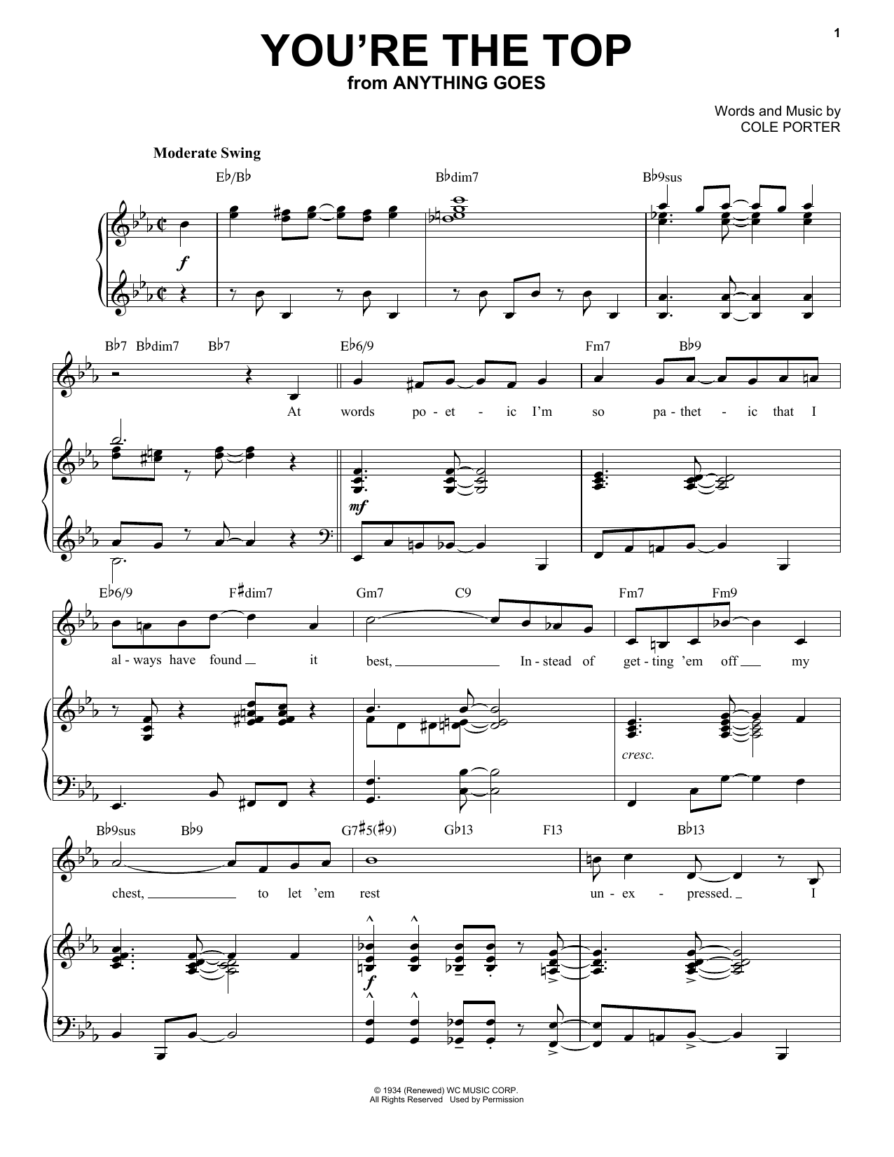 Download Cole Porter You're The Top [Jazz version] (from Anything Goes) (arr. Brent Edstrom) Sheet Music and learn how to play Piano & Vocal PDF digital score in minutes