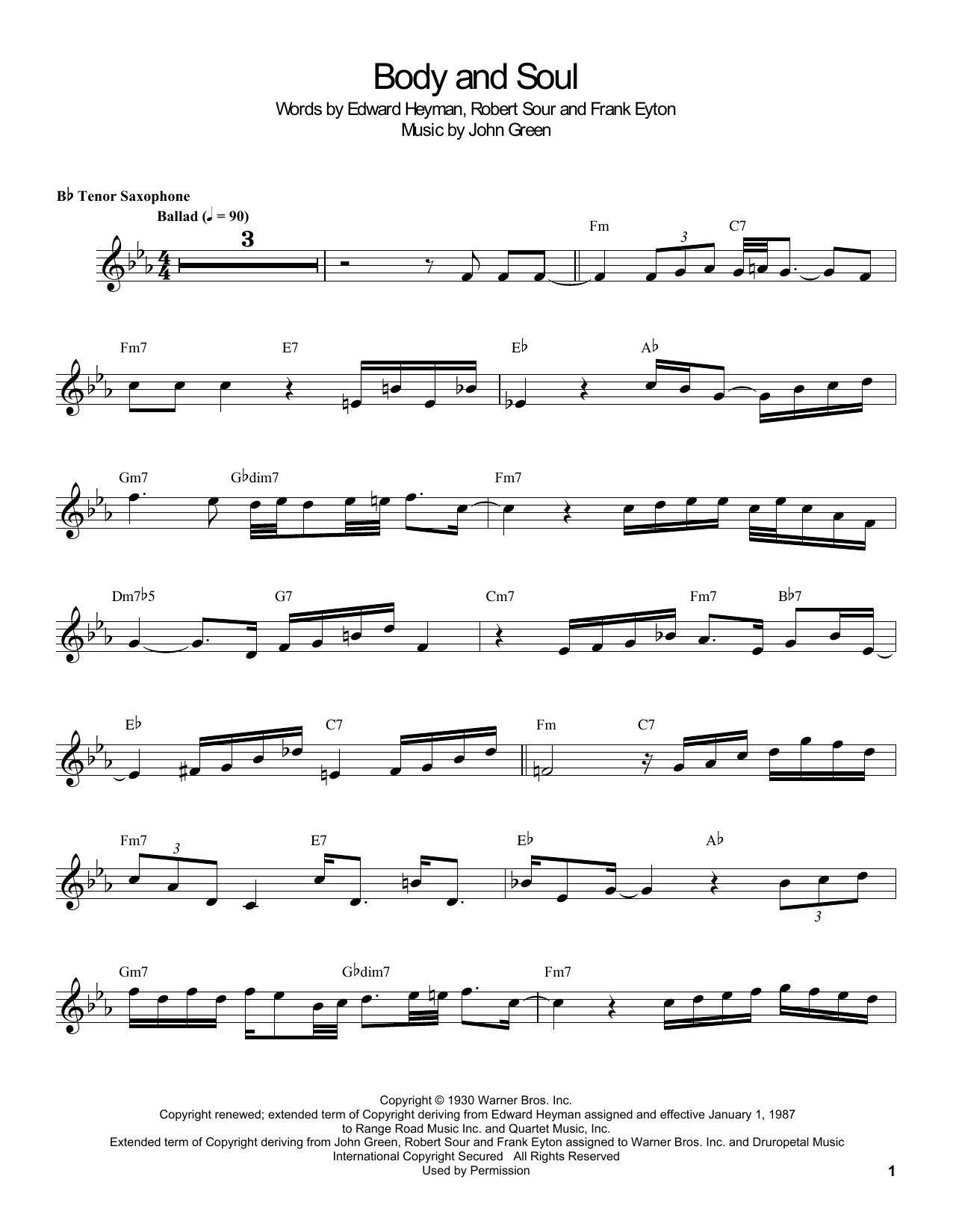 Download Coleman Hawkins Body And Soul Sheet Music and learn how to play Tenor Sax Transcription PDF digital score in minutes