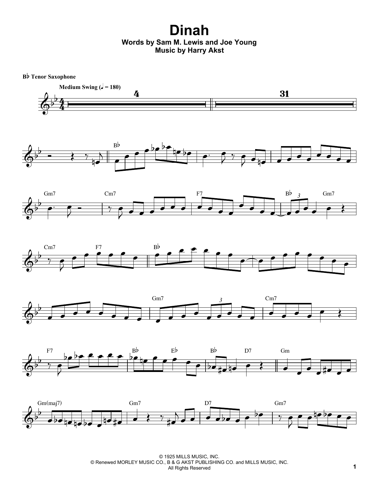Download Coleman Hawkins Dinah Sheet Music and learn how to play Tenor Sax Transcription PDF digital score in minutes