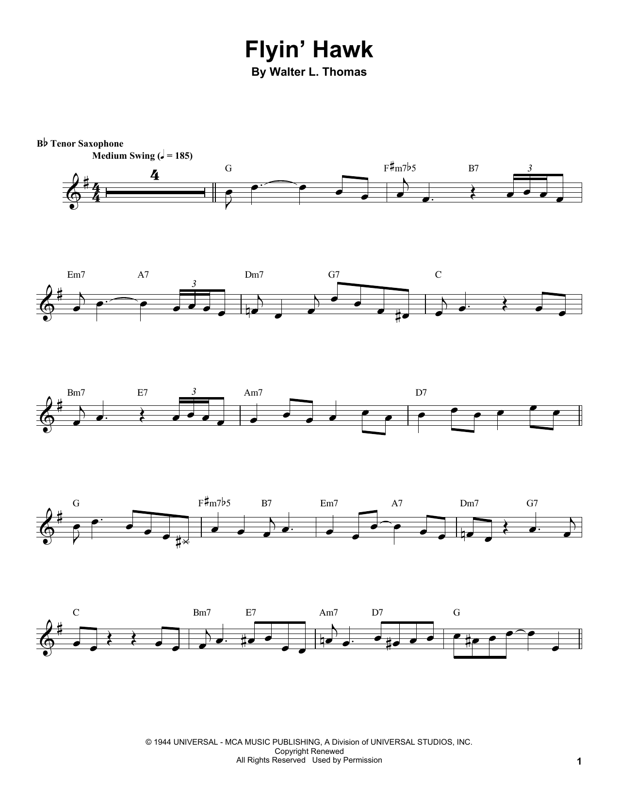 Download Coleman Hawkins Flyin' Hawk Sheet Music and learn how to play Tenor Sax Transcription PDF digital score in minutes