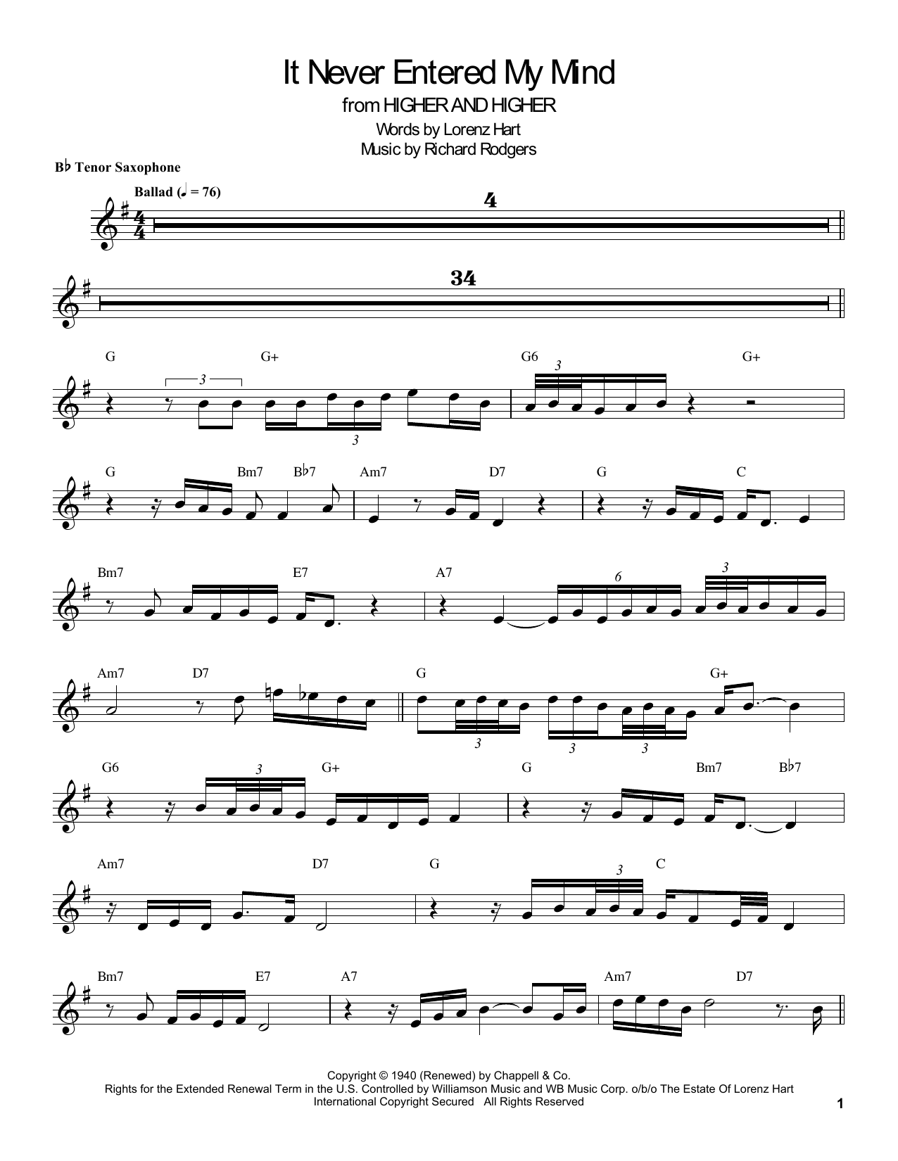 Download Coleman Hawkins It Never Entered My Mind Sheet Music and learn how to play Tenor Sax Transcription PDF digital score in minutes