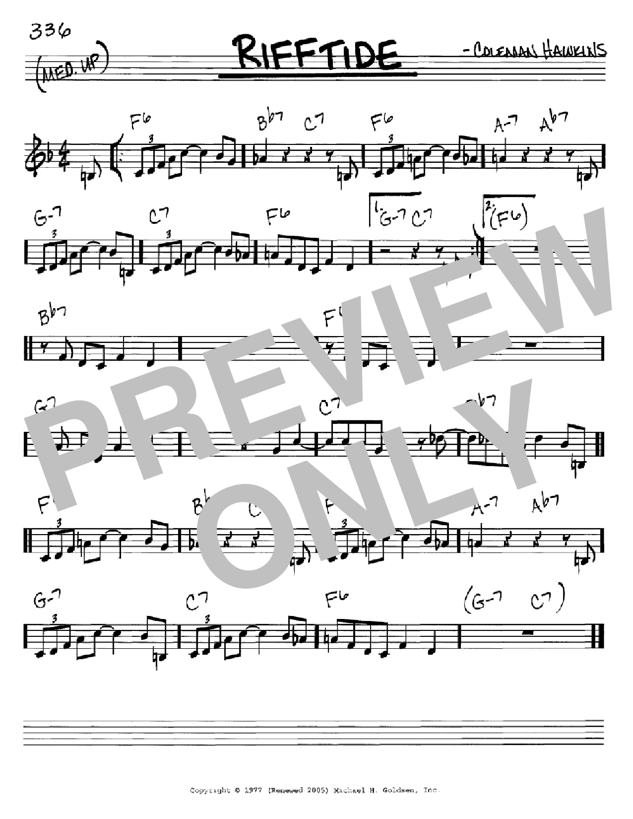 Download Coleman Hawkins Rifftide Sheet Music and learn how to play Real Book – Melody & Chords – C Instruments PDF digital score in minutes